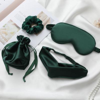 China TSK-EG8C010 China Hotel Travel 4pcs Costume Silk Satin EyeMask with Hair Accessories in Drawstring Bag for sale