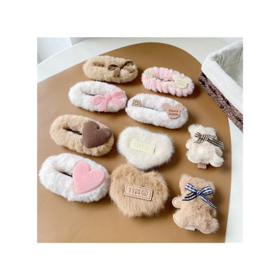 China THB-8D961 Fashion Lovely Plush Bowknot Heart Hair Clip Bear Cartoon Fluffy Hair Pin For Girls Winter Autumn for sale