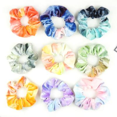 China STHB-8D992 European and American Style Velvet Rainbow Hair Rings Colorful Gradient Elastic Hair Bands Customized Hair Scrunchies Wholesale for sale