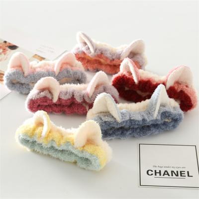 China Korea THB-8D843 Cat Ears Flannel Make Up Headband Customize Fluffy Hair Dress Face Wash Headband Headbands For Girls Spa Shower for sale