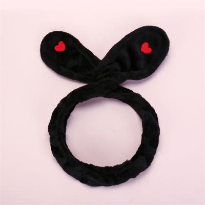 China THB-8D844 Korea Flannel Bunny Ears Elastic Hair Band Cute Headbands For Women Girls Wash Face Makeup Headband for sale