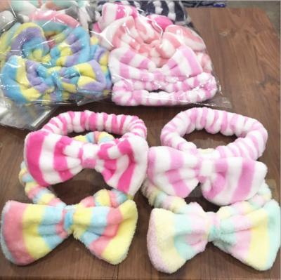 China Korea THB-8C424 Mix Color 20pcs/bag Mix Color Spa Headband Women Velvet Bow Face Wash Headband Makeup Hair Band Wholesale Large for sale