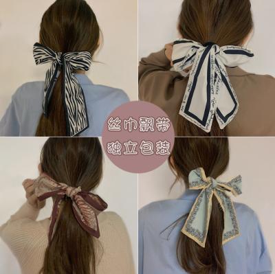 China THB-8D769 Korea Spring New Fashion Decoration Silk Scarf Korean Printed Decorative Hair Band Scarf With Thin Ribbon for sale