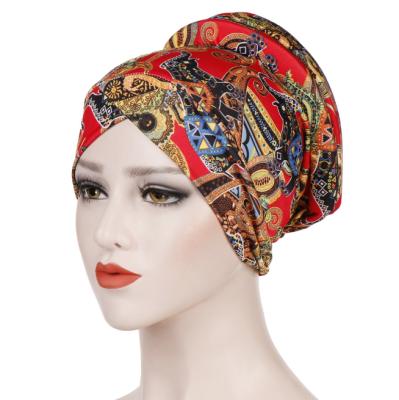 China Fashion THB-8D771 Cotton Leopard European Floral Muslim Hijab Hat Head Turban Hat For Women for sale