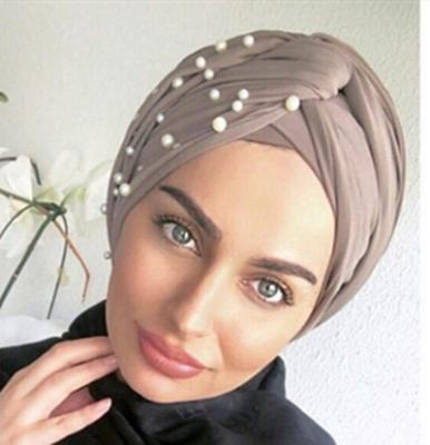 China THB-8D777 2021 New Style Solid Color Beads Muslim Hijab Snap Shawl Luxury European Headscarf Turban for sale