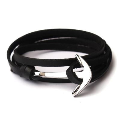 China Casual/Sporty Multicolor Men's Ocean Fish Hook Bracelet Leather Hand - Woven Polyester Metal Boat Anchor Bracelet for sale