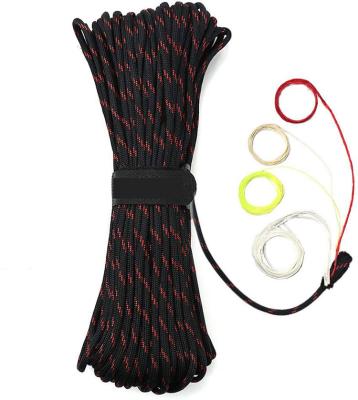 China Survival Durable Parachute Flammable Material PE Red Fishing Line Cotton 10 Strand FireParacord 100ft 550 Paracord for sale