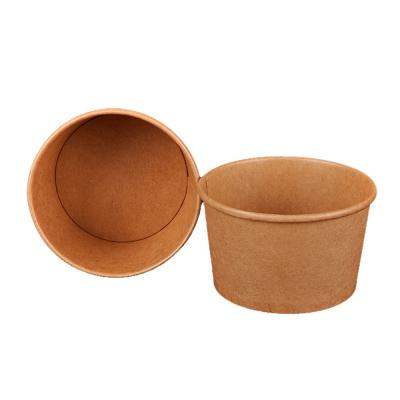 China 1200ml Recyclable Food Grade Disposable Take Away Brown Kraft Paper Bowl With Lid For Salad Soup Pasta Noodle for sale