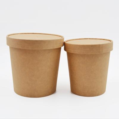 China 1000ml Recyclable Food Grade Disposable Take Out Brown Kraft Paper Bowl With Lid For Salad Soup Pasta Noodle Hot Food for sale