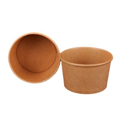 China 200ml Recyclable Disposable Kraft Paper Cup Custom Printing Bowl With Lid For Ice Cream Salad for sale