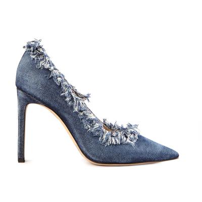 China Wholesale Factory Price New Design Fashion Denim Pumps Size Increasing High Heels for sale