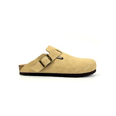 China Cushioning Foot Bed Shoes Women Flats Sandals Cow Suede Leather Ladies Slip On Flats Birken Sandals Stock Slide Sandals for sale