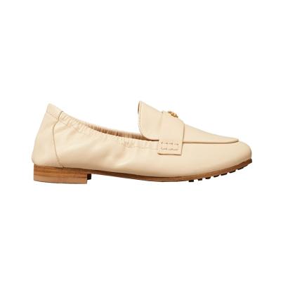 China Flat Sale 2023 New Trends Beige Leather Best With Gore Slip On Ladies Loafer Leather Flat Shoes For Women for sale