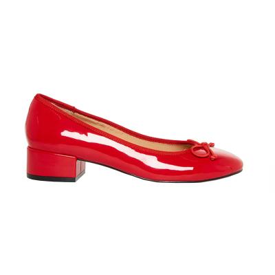 China New Developed Red Patent Leather Round With Bow Women Flats Shoes Comfortable Slip On Toe Round Ladies Low Heel Flat Pumps for sale