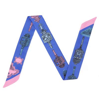 China Fashion Digital Printing Headwear Silk Accessories Scarf Long Polyester Handbag Handle Ribbon Twill Scarves for sale