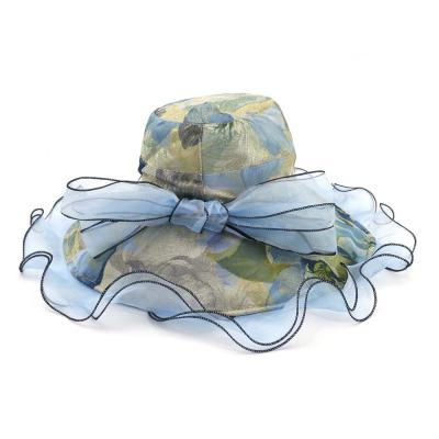 China Image Spring/Summer Sun Ladies Hat With Ruffles Women Luxury Wide Brim Organza Bucket/Floral Fisherman Hat With Side Flower for sale