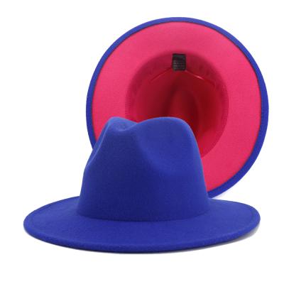 China Soft Felt Hats 2 Tone Different Color Wide Brim Fedora Hats Faux Wool Unisex Plush Wholesale for sale