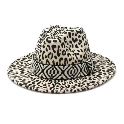 China Wholesale Wide Print Plush Edge Leopard Fedora Hats With Band for sale