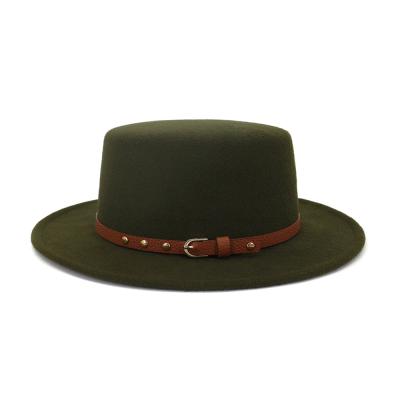 China Character Outdoor Travel Wide Brim Fedora Hats For Men/Women Fashion Casual Hat Vintage Flat Top Ladies Belt Buckle Felt Fedora Hats for sale