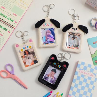 China Double Sided Plush Animal Photocard Holder Kpop Photocard Key Chain for sale