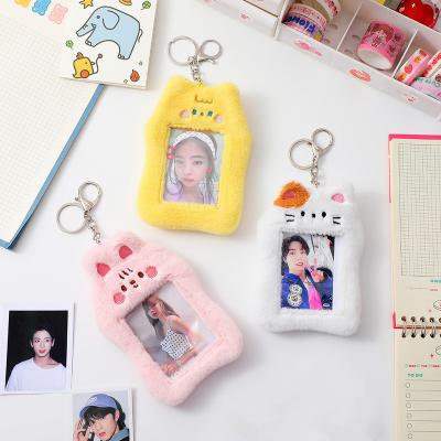 China Double Sided Cute Kpop Idol Cat Puppy Plush Tiger Furry KPOP Photocard Stand Photocard Holder for sale