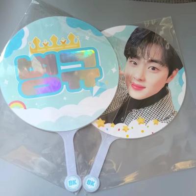 China Europe kPOP Peg Hand Fans K-Noise Custom Photo Yourself Clear Printed Hand Fans Round Plastic Fan Peg for sale