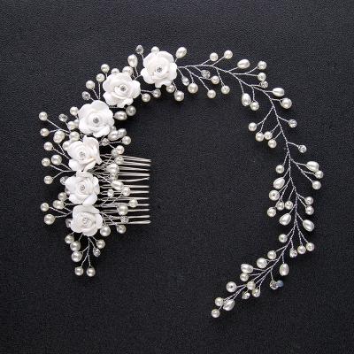 China Hair accessories fashion wholesale rhodium plating white resin and pearl wedding bridal headwear accessories decoration for sale