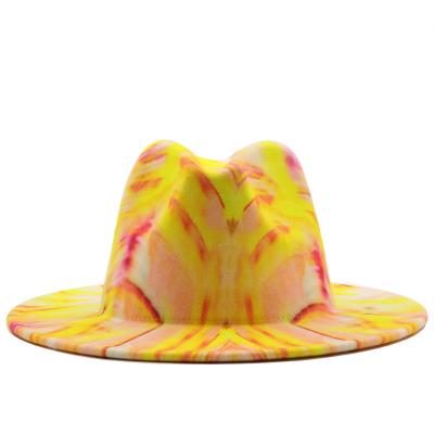 China 2021 Dobby Newcomers Drop Boat Color Pearl Changing Brim Wide Hat With Large Elegant Tied Dyed Ladies Eaves Jazz Hat For Women And for sale