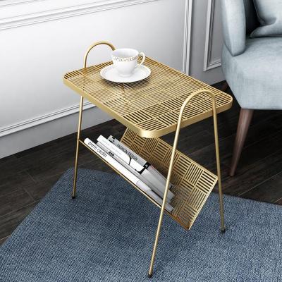 China Nordic nightstand modern bedroom small tea table iron art corner table sofa side gold console table luxury for sale