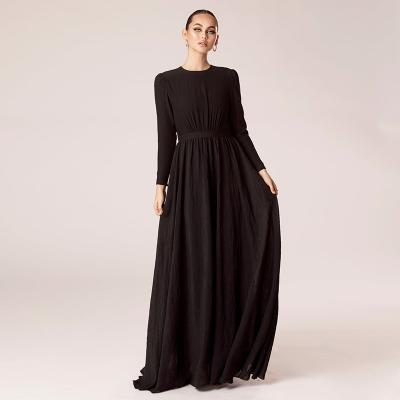 China Modest Modern Casual Premium Islamic Clothing Prayer Eid O Neck Long Sleeves A Line Black Maxi Muslim Abaya Hijab Dress Dubai Ramadan for sale