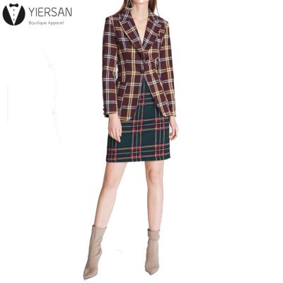 China Blazer Turn Down Collar Long Sleeves Plaid Button Women Plain Blazer for sale