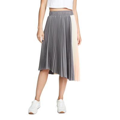 China High Fashion Plus Size Elastic Waist Contrast Color Pleated Asymmetrical Midi Skirt For Women for sale