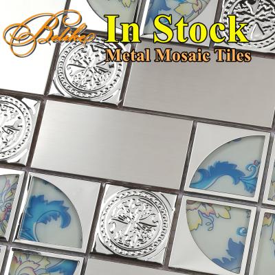 China Chinese Style Stock Metal Glass Mosaic Tiles Back Splash Vintage Asian Style Wall Tiles Interior Design Restaurant Hotel Brushed Steel for sale