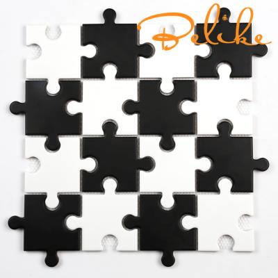 China Porcelain Mosaic Tile Puzzles Pattern Wall and Floor Featured Simple Modern Irregular Backsplash Mesh Mounted Wall Cladding for sale