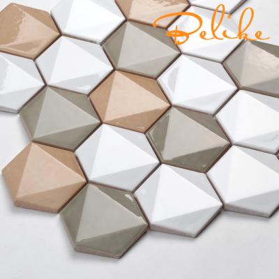 China Simple Modern Home Design Feature 3D Hexagon Ceramic Tile Wall Cladding Glazed Wall Tile Arabesque Kitchen Background Irregular Art for sale