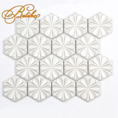 China 3D Hexagon Floral Variation Pattern Mosaic Tiles Unique Chic Unique Home Decor Design Wall Cladding Porcelain Porcelain Tiles for sale