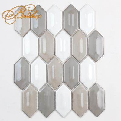 China Europe Featured Wall Decor 3D Extended Hexagon Mosaic Design Mesh Home Back Splash Bathroom Ceramic Wall Tile Arabesque Exquisite for sale