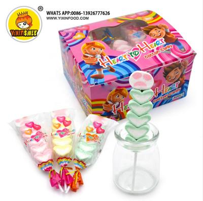 China Natural Good Taste Multiple Fruit Flavors Heart Shape Lollipop Cotton Candy Halal Marshmallows for sale