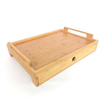 China Custom Modern Natural Rectangular Bamboo and Bamboo Village Snack Tray Food Tray with Handle and Drawer for sale