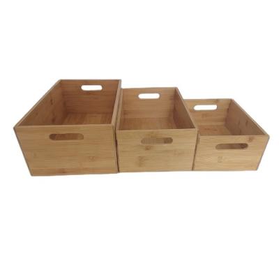 China Sustainable bamboo standing basket set, 3 pieces/set bamboo storage box, bamboo storage box with handle for sale