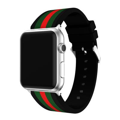 China Soft Silicone Rubber Bands For Classic Pattern Striped Strap Apple Watch Strap Buckle Strap iwatch Bands for sale