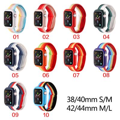 China Rubber Watch Band For Apple Silicone Sport Strap With Rubber Case Multi Color 40mm 44mm Strap for sale