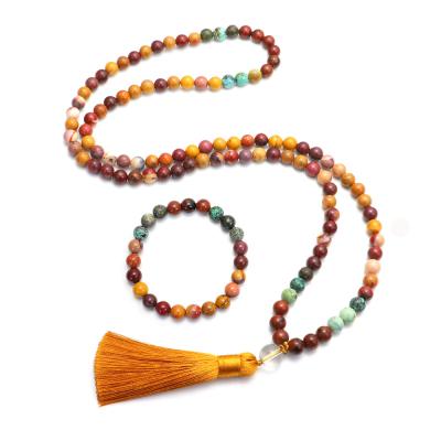 China FASHIONABLE Handmade Women Mala Yoga Necklace Men Mookaite Jasper African Turquoise Prayer Beads Rosary 108pcs Mala Necklace 8Mm for sale