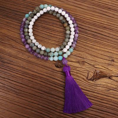 China New Trendy Muslim Handmade Beaded Beads Necklace 108 Snap Stone Necklace Bracelet Set Amethyst Sweater Chain Necklace for sale