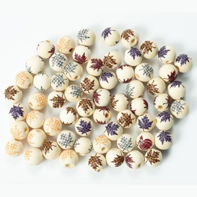 China Diy Wooden Accessories Maple Leaf Lattice Loose Beads 16mm Colored Wooden Beads For Diy Jewelry for sale