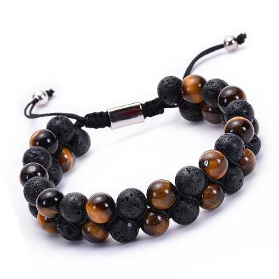 China Wholesale CLASSIC Pulseras de Lava Rock Stone Energy Oil Diffuser Adjustable Macrame Bracelet For Men for sale