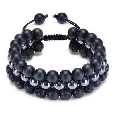 China CLASSIC Luxury Hematite Jewelry Men's Natural Stone Stone Hand Bead - Macrame Woven Lava Matt Black Agate Bracelets Men's Bracelet for sale