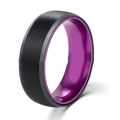 China Fashion Hiphop Factory Wholesale Men's Titanium Steel Ring Tungsten Carbide Rings 8mm Purple Exquisite Tungsten Jewelry for sale