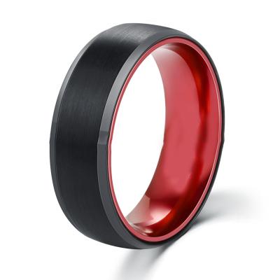 China Trendy Fashion Black Red Men's Tungsten Stainless Steel Ring Carbide 8mm Tungsten Steel Ring for sale