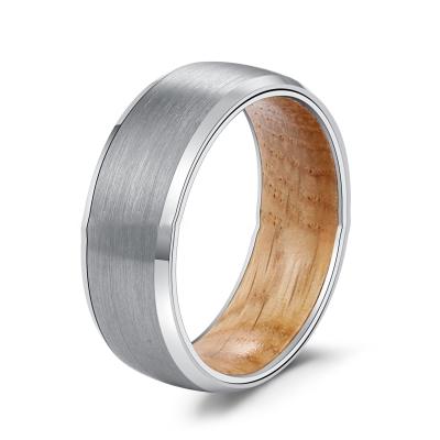 China FASHIONABLE High Quality 8mm Tungsten Steel Shell Cask Wood Ring Tungsten Carbide Inlay Rings Jewelry for sale